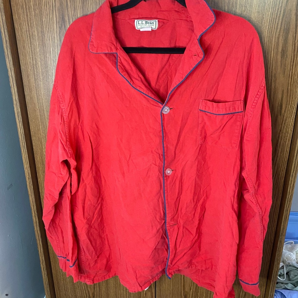 LL Bean Pajama Set Men XL Red Cotton Flannel Long Sleeve Flawed Made in USA